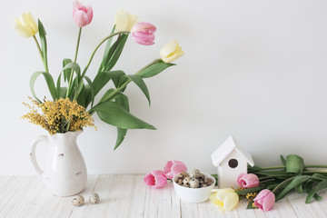 Easter decorations on a white background