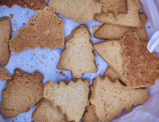 Christmas tree shaped cookies closeup