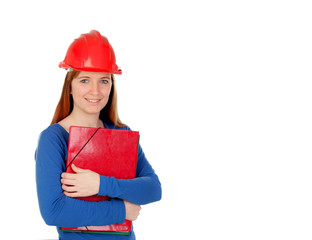 Attractive woman with red helmet