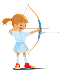 Little girl is engaged in a sports archery