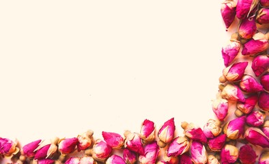 Border frame of dried pink rose buds
