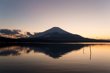 Mt. Fuji and lake at sunset