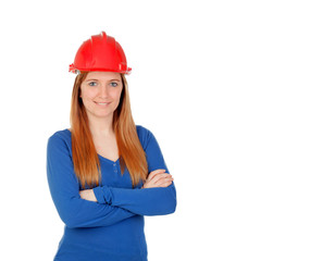 Attractive woman with red helmet