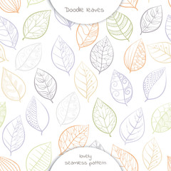 seamless pattern of  hand drawing  leaves in white background.