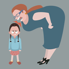 litle girl holding back tears while woman yelling at her