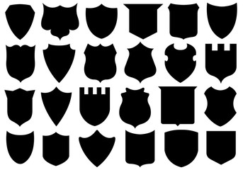 Set of different shields isolated on white