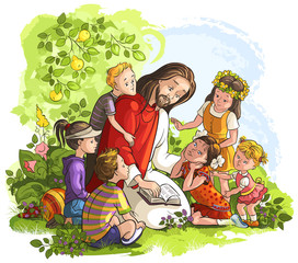 Obraz na płótnie Canvas Jesus with children