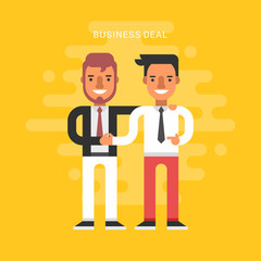 Obraz premium Flat Design Style Vector Illustration Concept of Successful Partnership. Business People Cooperation Agreement, Business Deal and Handshake of Two Businessman Isolated