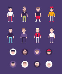 Set of Male Avatars and Icons. Flat Style Vector Illustrations. Fashion and Clothing