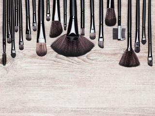 Set of various natural bristle makeup brushes