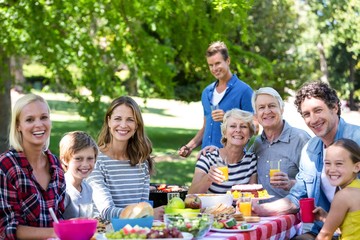 Family and friends having a picnic with barbecue