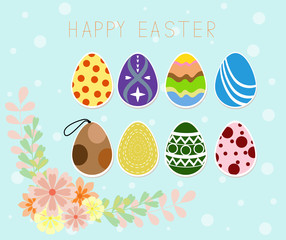 Happy easter holiday. Easter eggs. shining on blue background. Vector illustration. Happy easter greeting card.