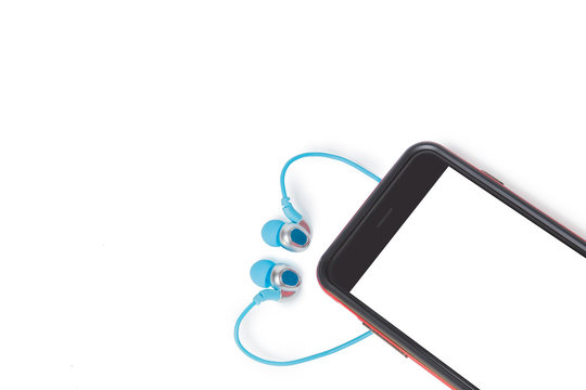 smartphone with earphone isolated on a white