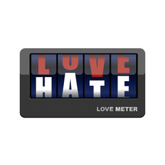 Love meter. Love and hate. Mechanical scoreboard with letters. L