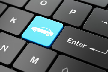 Tourism concept: Car on computer keyboard background