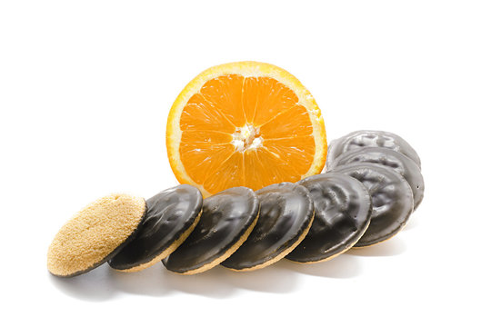 Delicious Jaffa Cakes. Cookies covered with dark chocolate 