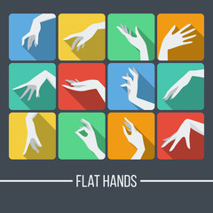 Set of vector icons in a flat style with a picture of female hands