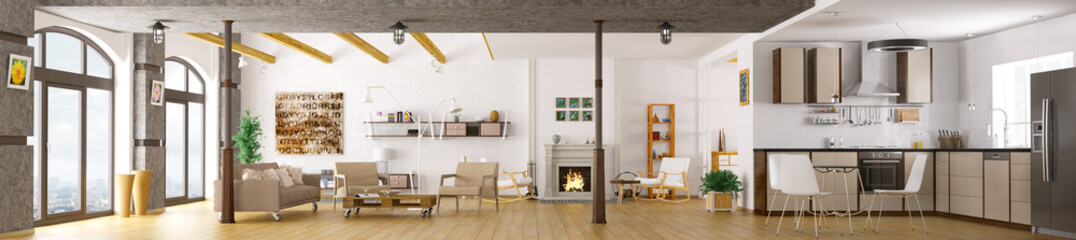 Modern apartment interior panorama 3d render © Vadim Andrushchenko
