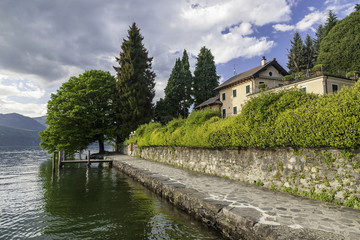 Fototapeta na wymiar Village of Orta and the Island of San Giulio on Lake Orta, Italy
