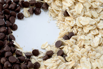 raw material chocolate chip closeup shot for with oat seed
