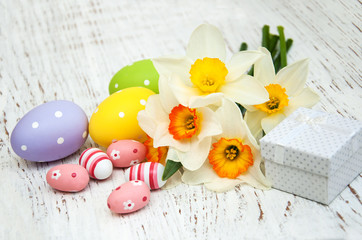 Easter eggs and daffodils
