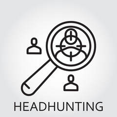 Black flat Line vector icon with a picture of headhunting