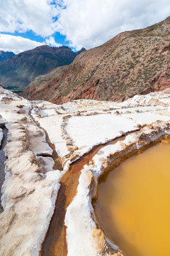Glowing white salt pans on the Peruvian Andes