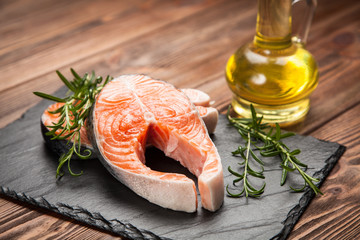 Fresh salmon on old wood