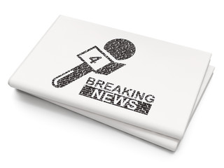 News concept: Breaking News And Microphone on Blank Newspaper background
