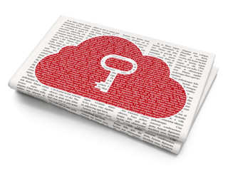 Cloud technology concept: Cloud With Key on Newspaper background