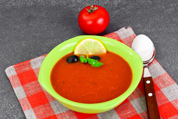 Fresh Homemade Classic Cold Gazpacho Soup.