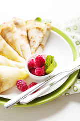 Pancakes with fresh raspberry