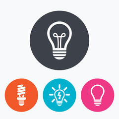 Light lamp icons. Energy saving symbols.