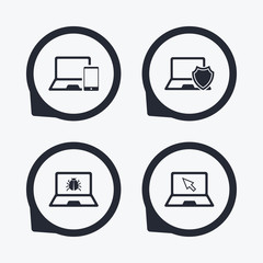 Notebook laptop pc icons. Virus or software bug.