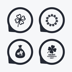 Saint Patrick day icons. Money bag with clover.