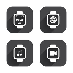 Smart watch icons. Wrist digital time clock.