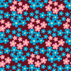 Fototapeta na wymiar Cute retro flower background, seamless fabric pattern