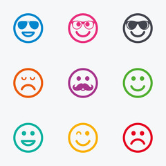 Obraz premium Smile icons. Sunglasses, mustache and laughing.