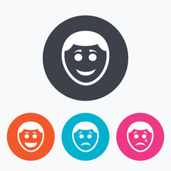 Human smile face icons. Happy, sad, cry.