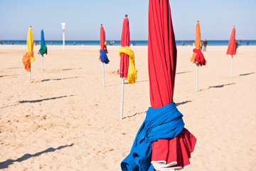 The famous colorful parasols on Deauville beach