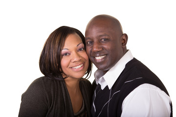 Middle aged couple interacting isolated on white