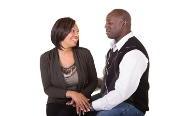 Middle aged couple interacting isolated on white