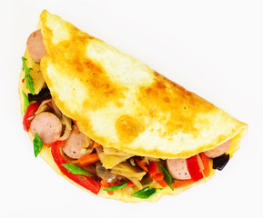 Healthy, Diet Food: Scrambled Eggs with Sausage and Vegetable