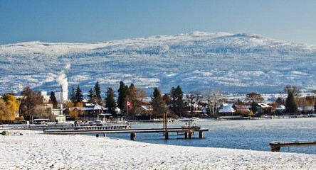 shore of beach in kelowna in winter