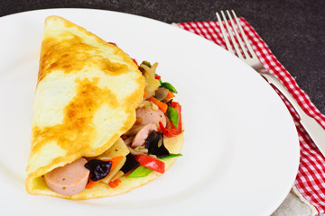 Healthy, Diet Food: Scrambled Eggs with Sausage and Vegetable