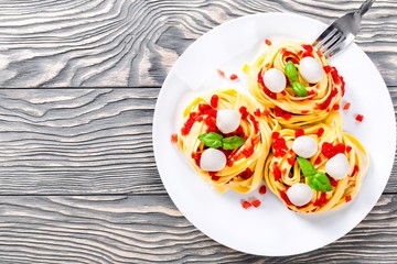 Pasta with mozarella, top view