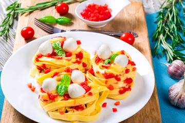 Pasta  with mozarella, close-up