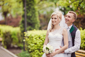 Happy bride and groom on their wedding