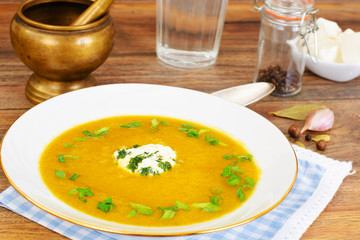 Carrot, Pumpkin Cream Soup Diet Food.
