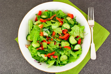 Lettuce with Arugula Cucumber sweet pepper red onion and balsami